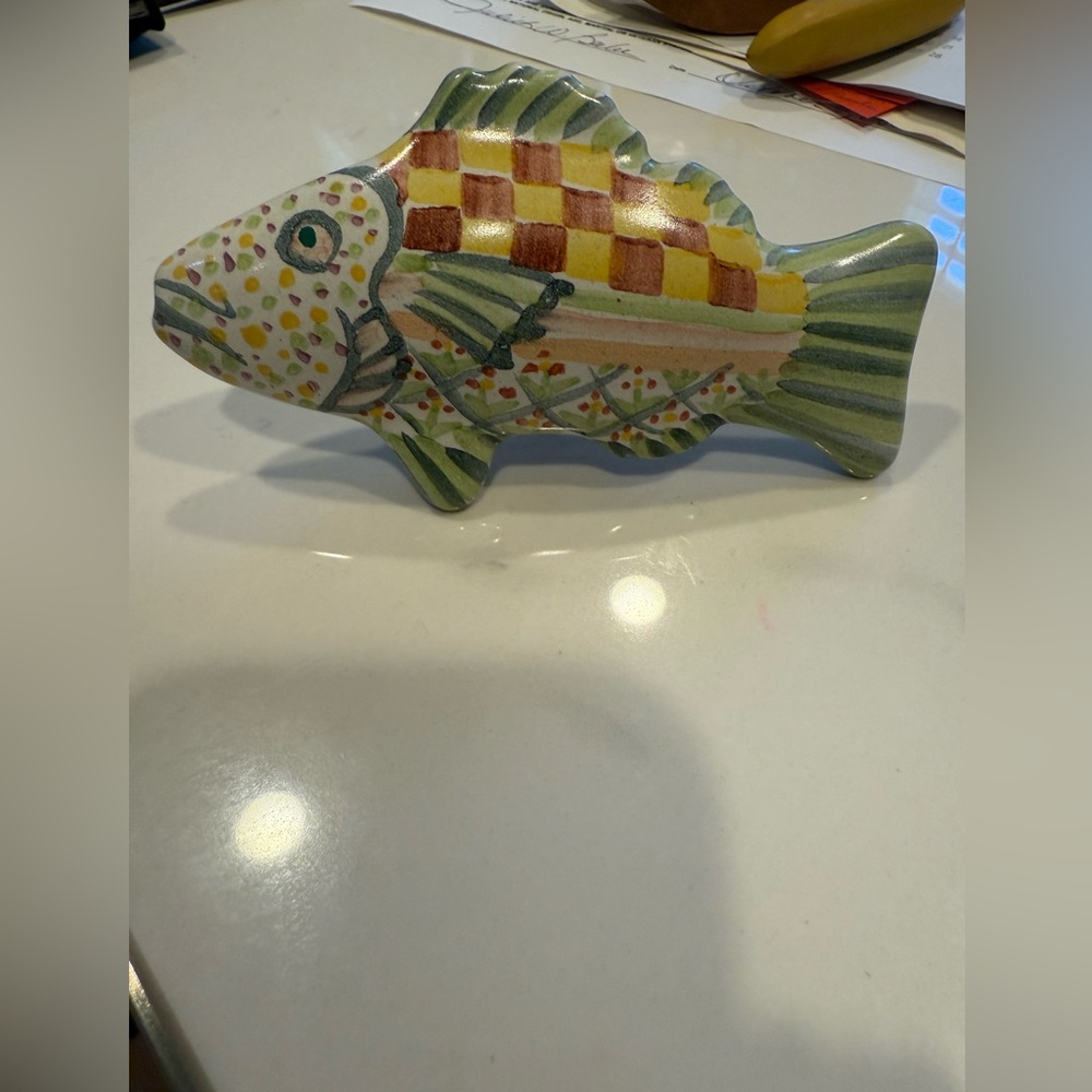 MacKenzie-Childs Ceramic Fish Knob – Handpainted Checkered Design Only One Knob - Picture 10 of 13